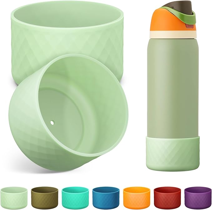 2PCS Silicone Water Bottle Boot for Owala 24oz 32oz 40oz, Anti-Slip Protective Sleeve Bottom Bumper Protector for FreeSip, Twist, and Flip Stainless Steel Water Bottles