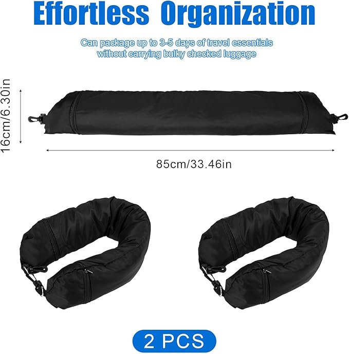 2pcs Stuffable Travel Pillows with 2pcs Adjustable Long Straps, Transformable Neck Pillow Case Cover Adults for Going Out by Car or Plane, No Pillow Filler (Black)