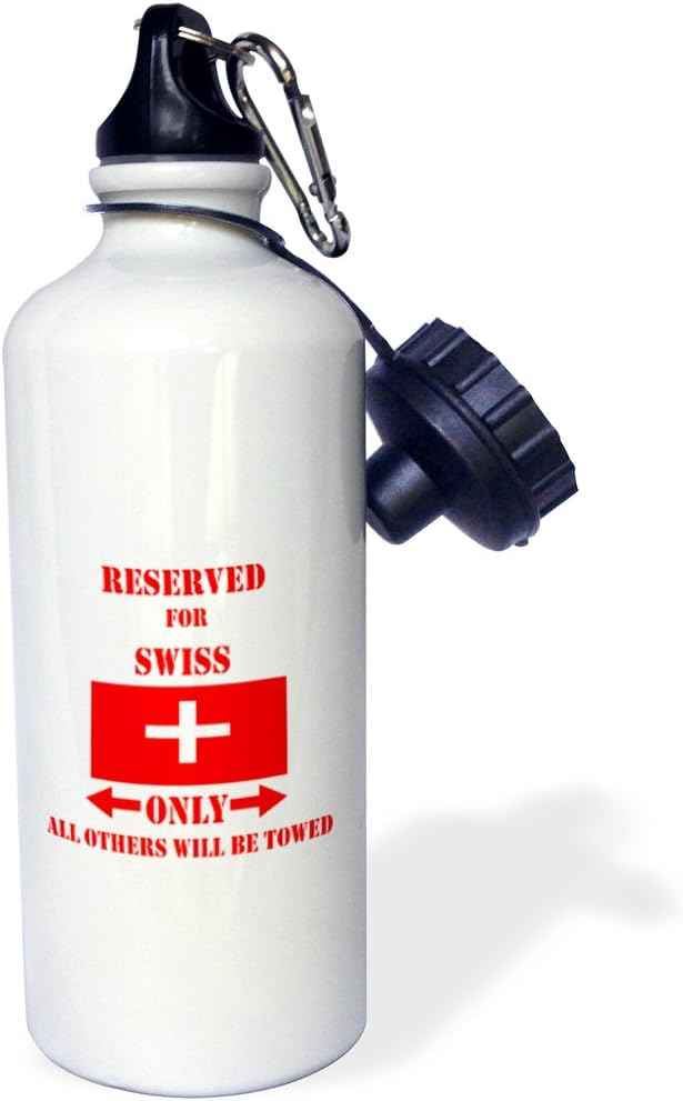 3dRose "Reserved for Swiss Only All Others Will Be Towed Sports" Water Bottle, 21 oz, Natural