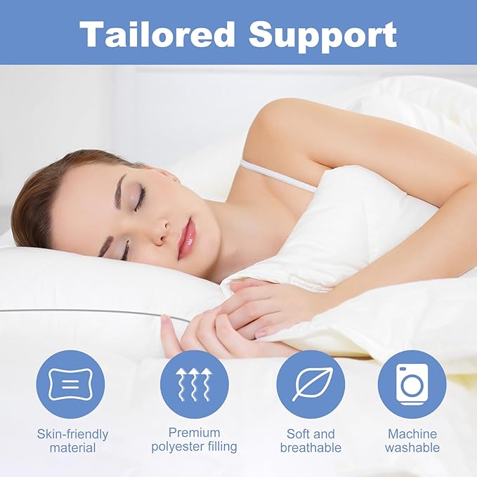 Bed Pillows for Sleeping Queen&King Size Set of 2 Pack Cooling Pillow Set of 2 for Side Back and Stomach Sleepers Down Alternative Filling Luxury Soft and Skin-Friendly