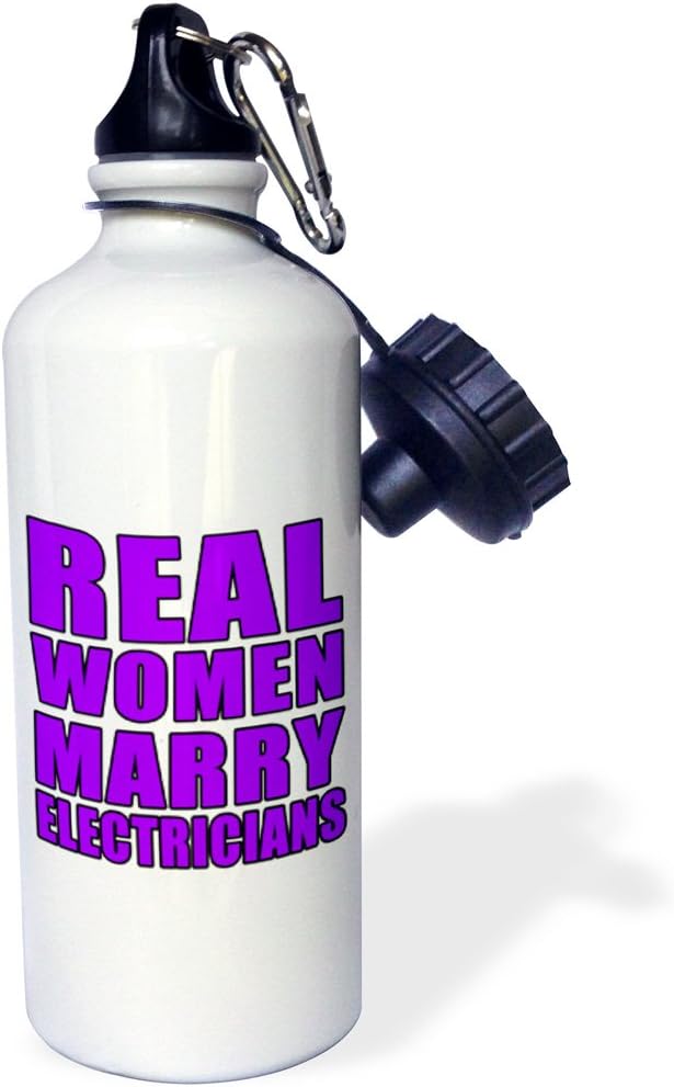 3dRose "Real Women Marry Electricians Purple" Sports Water Bottle, 21 oz, White