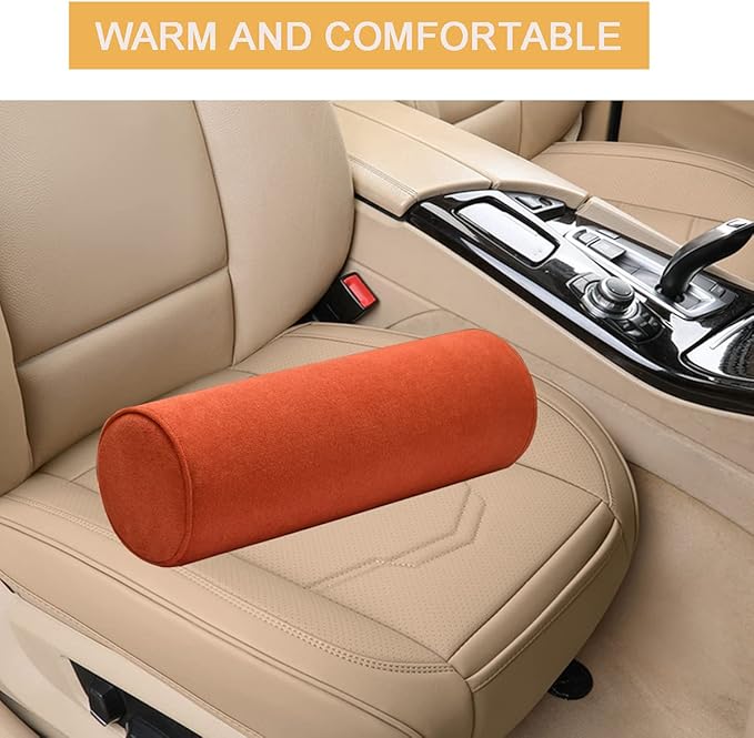 Cylinder Round Memory Foam Support Pillows 17.8X6 Cervical Neck Roll Pillow with Pillowcase Soft, Comfortable and Breathable for Sleeping, Chair, Car, Sofa，Travel OrangeRed