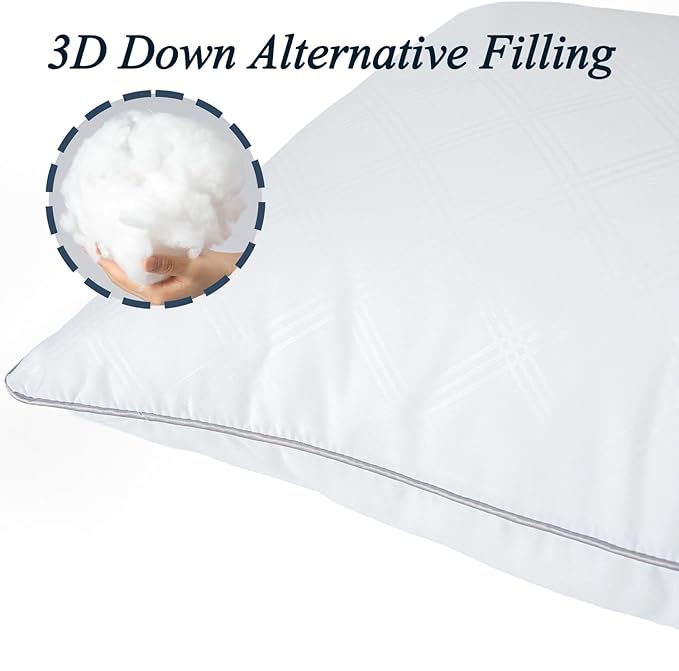 Pillows for Sleeping 4 Pack Bed Pillow Set of 4 for Side Back and Stomach Sleepers Down Alternative Filling Luxury Soft (White, Queen(4 Pack))