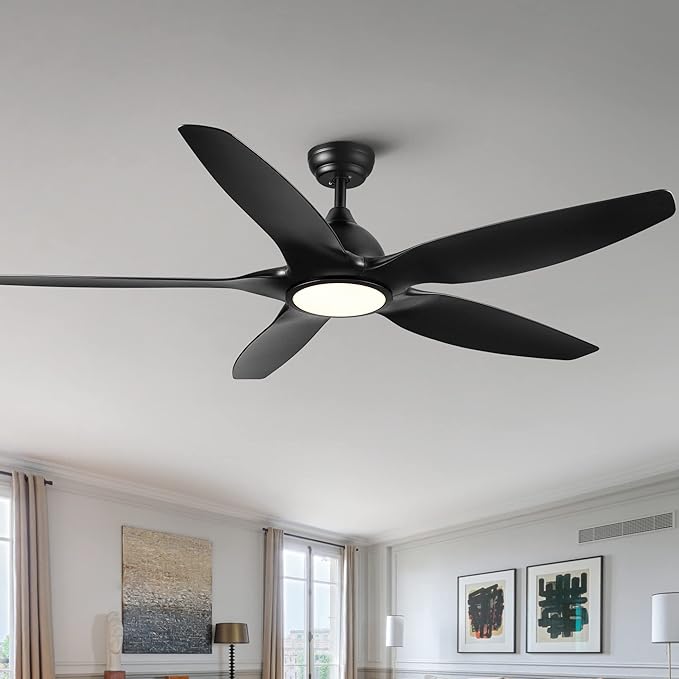 NicBex Ceiling Fan 60 Inch Modern Ceiling Fans with Integrated LED Light and Remote Control Double Finish Ceiling Fan with 5 ABS Blades for Living Room, Bedroom, Black