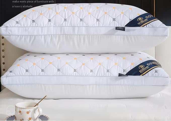 Bed Pillows (Queen Size) (Pillow Set of 2) Soft Down Luxurious Hotel Collection Gusseted Square Perfect Comfortable Soft Supportive Stomach Side Back-Sleepers Extraordinary Pain Relief