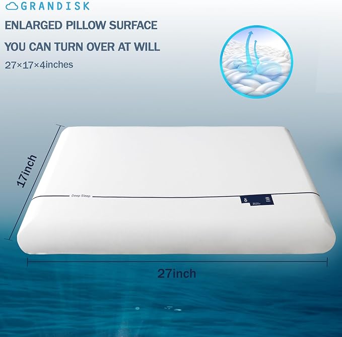 Grandisk Memory Foam Pillows for Neck Pain Relief Dual Core Side Back Stomach Cervical Pillow with Ergonomic