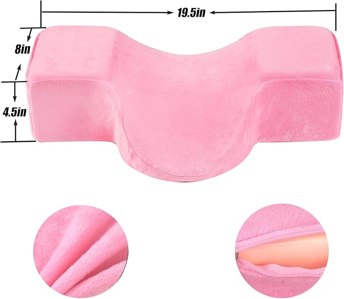 Salon Eyelash Extension Neck Pillow Memory Foam Lash Pillow with Neck and Back Support,Ergonomic lash Bed Pillow with Velvet Pillowcase Beauty Lash Pillow for Lash Extensions(Pink)