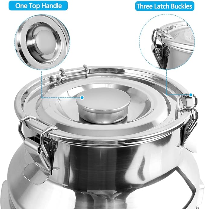 304 Stainless Steel 20 Liter Milk Can, Milk Bucket Wine Pail Bucket with Spigot 5.25 Gallon Milk Can Tote Jug with Sealed Lid Heavy Duty for Milk and Wine