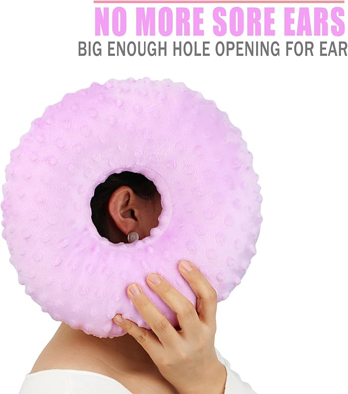 Ear Hole Piercing Pillows for Ear Pain Side Sleeping CNH Pillow Pressure Sore Pain Relief Ear Guard Protector Lifesaver Tinnitus Support Neck Head, Minky Dot Lavender