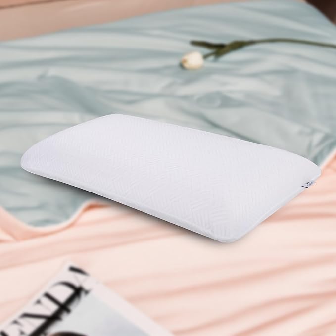 SUQ I OME Slim Sleeper- Thin Latex Foam Pillow for Bed Sleeping, Firm,Low Profile for Side, Back, and Stomach Sleepers