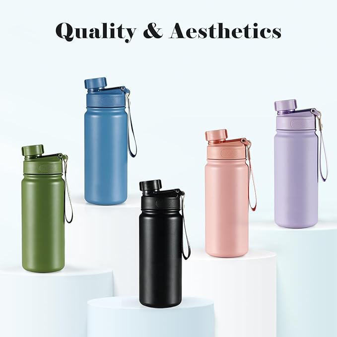 25 oz gym water bottle with straw, leak proof - men's/women's sports metal water bottle - double vacuum insulated stainless steel water bottle for gym, outdoors or traveling