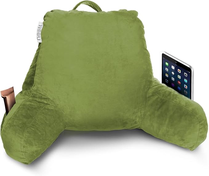 Nestl Reading Pillow for Kids, Small Bed Pillow, Back Pillow for Sitting in Bed, Memory Foam Chair Pillow, Reading & Bed Rest Pillows, Calla Green Back Pillow for Bed, Arm Pillow with Pockets
