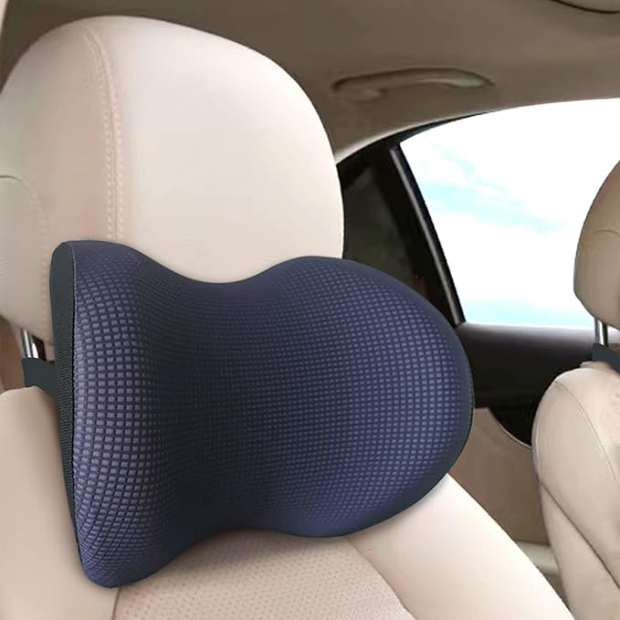 Memory Foam Car Headrest Pillow, Ice Silk Car Pillow for Driving Seat with Adjustable Strap, Breathable Removable Cover & Ergonomic Design - Softness Office Travel Car Neck Pillow(Purple, 1PC)