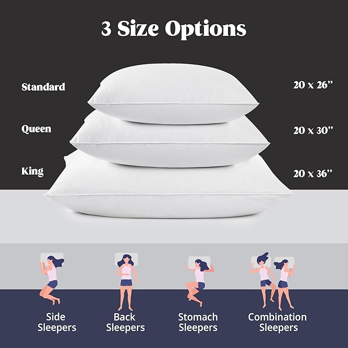 puredown® Goose Feather Down Pillows, 100% Cotton Cover White Bed Pillows Queen Size Set of 2, Hotel Collection for Bedroom Sleeping (20 x 30, 2 Pack)
