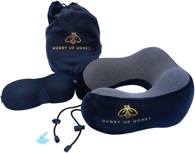 Travel Neck Pillow Memory Foam with Velvet Cover for Relaxing Journeys - Neck Pillow for Airplane,Car,Bus,Train,Comfortably Head Supports, Portable and Washable (Black)