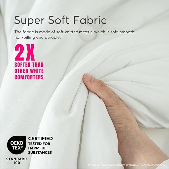 KASENTEX Super-Duper Ultra Soft Lightweight Jersey Knit Twin Comforter Set, Smooth Bed Sets 2 Piece Breathable Bedding, Light Plain White Comforters Twin Size for Kids Boys Girls Teen, 68x90in