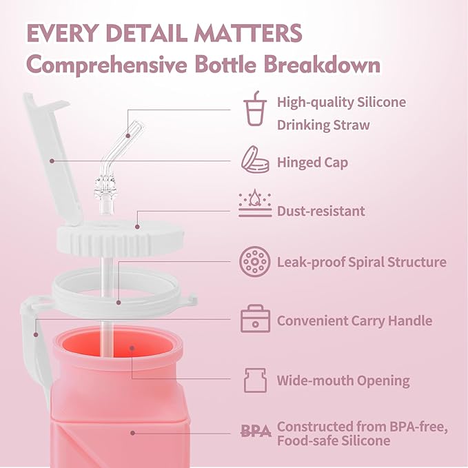 20 oz Water Bottles Collapsible (Set of 4) | BPA Free Leakproof Lightweight Foldable Silicon Water Bottles | Twistable Water Cup | for Travel Gym Hiking Camping Running Cycling Sports