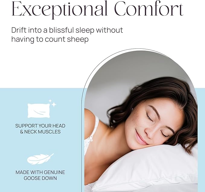 East Coast Bedding Pure Dream Firm Pillow - King Pillows Medium Support, King Size 20x36 Inch Goose Feather Down Pillows, 100% Cotton Shell, Set of 2