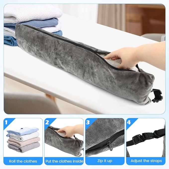 Stuffable Travel Pillow for Extra Luggage, Velvet Travel Neck Pillow with Adjustable Neck Siz, Stuffable Neck Pillow with Clothes, Multifunctional Sleeping Rest Cushion(2Pack)