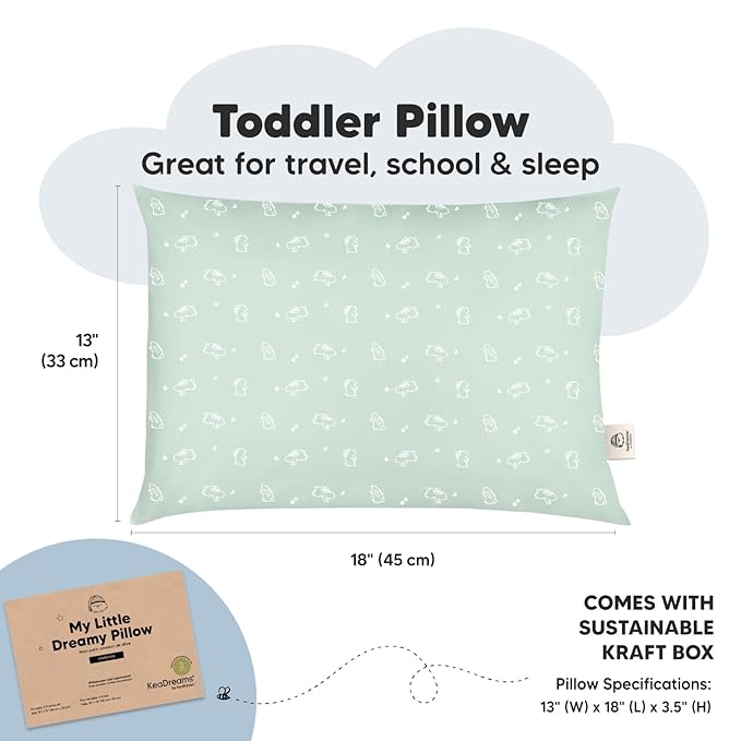 2-Pack Toddler Pillow - Soft Organic Cotton Toddler Pillows for Sleeping - 13X18 Small Pillow for Kids - Kids Pillows for Sleeping - Kids Pillow for Travel, School, Nap, Age 2 to 5 (Bunnies)