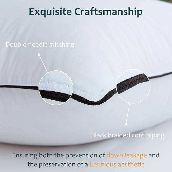 Hungarian Goose Down Pillow Queen Size, Ultimate Comfort 750+ Fill Power, 480 Thread Count 100% Cotton Shell, Luxury Bed Pillows for Sleeping - Queen (20" x 28")