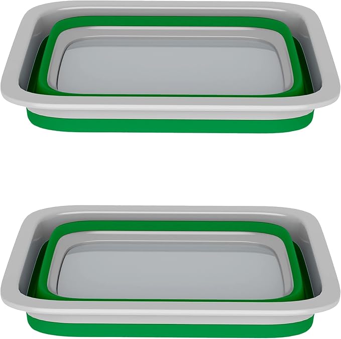 Set of 2 Multipurpose Wash Bins – 10-Liter Basins for Camping, Parties, or Cleaning – Collapsible Bucket Set by Wakeman (Green)