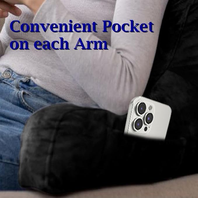 ComfortSpa Reading Pillow Replacement Cover for 19 inch Back Rest Pillow, Polyester Velour Machine Wash and Dry (Black)