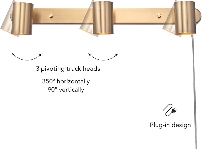 Globe Electric 59469 3-Light Plug-in Track Lighting, Matte Brass, Bulb Not Included