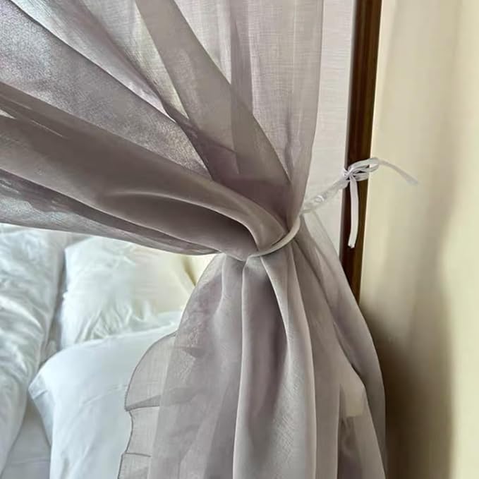 Elegant Princess 4 Corner Post Mosquito Net Romantic for Girls Women Bed Curtain Canopy for Adult Wedding Bedroom Kids Rooms Decoration (Type4-Grey, Full)