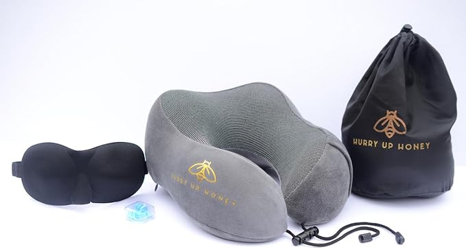 Travel Neck Pillow Memory Foam with Velvet Cover for Relaxing Journeys - Neck Pillow for Airplane,Car,Bus,Train,Comfortably Head Supports, Portable and Washable (Gray)