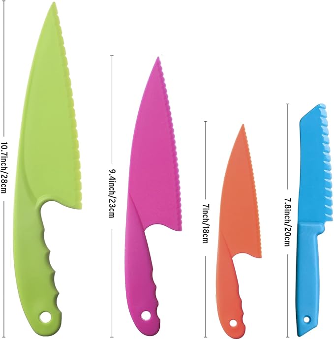 MOTYAWN 8 Pieces Kids Plastic Nylon Cooking Knife Set, Safe Knives for Bread Without BPA,Children's Safe Cooking Chef Nylon Knives for Cooking and Cutting Fruits, Veggies & Cake