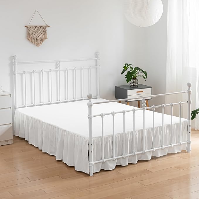 Bed Skirt King Size Ruffled Bed Skirts with Split Corners, 12 Inch Drop Dust Ruffle Bed Skirt with Platform, Ivory, King - 12" Drop