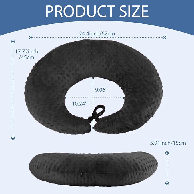 BBL Pillow After Surgery, BBL Pillow for Sitting Sleeping Driving, Hemorrhoid Pillow Seat Support Cushio for Butt with Hole, Butt Donut Pillow for Woman (Black)
