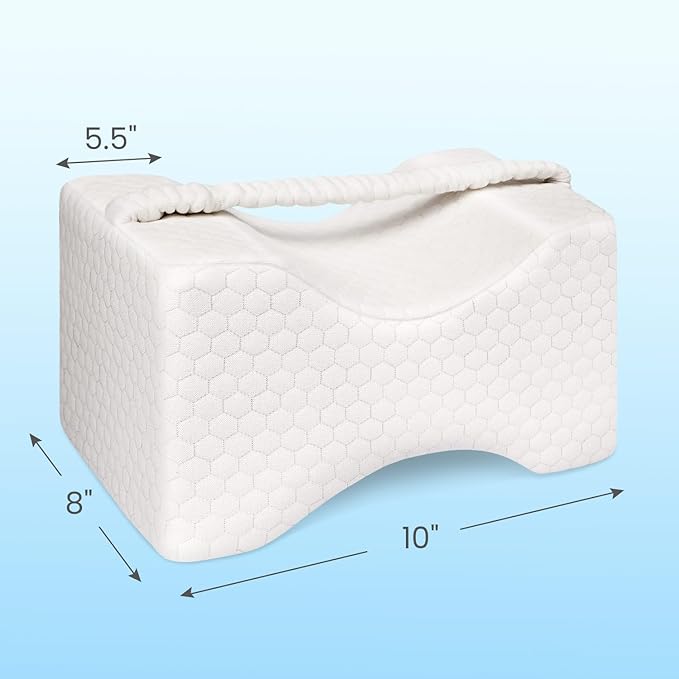 Memory Foam Knee Pillow, Leg Pillow for Side Sleeping, Contour Support Ergonomic Knee Pillow with Cover and Strap, for Side Sleepers, Spine Alignment, Hip, Back and Joint Pain Relief