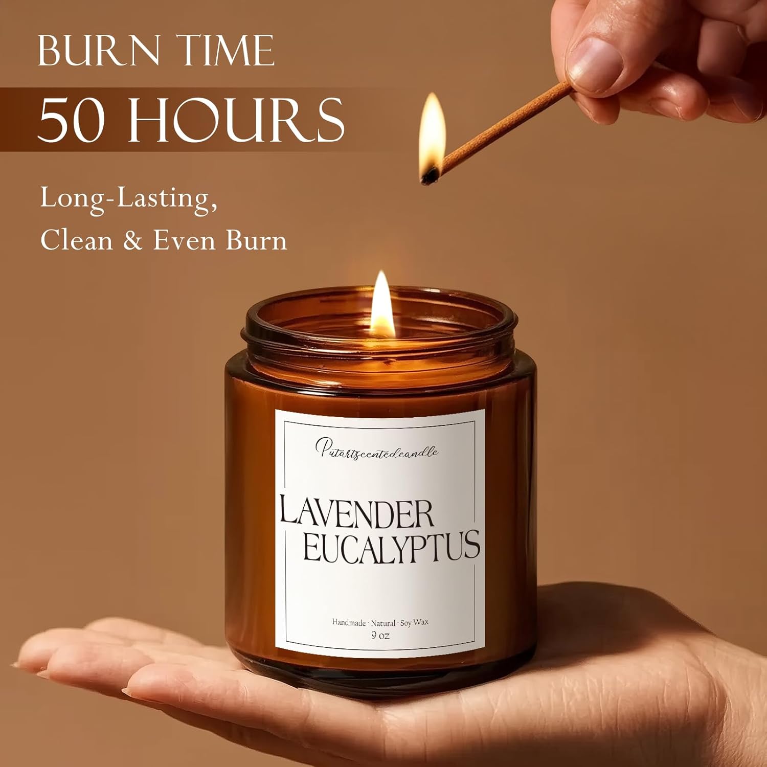 Lavender & Eucalyptus Scented Candles for Home, Natural Soy Wax Aromatherapy Non Toxic Candle Gifts for Women Men, Home Fragrance Decoration Glass Jar Candle for Meditation and Relaxation (9oz)