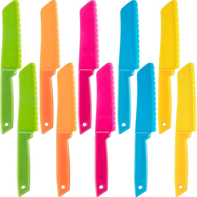 JOVITEC 10 Pieces Kid Plastic Nylon Cooking Knife Set, Children Toddler Kitchen Knives, Safe Knives for Bread, Lettuce Knife and Salad Knife