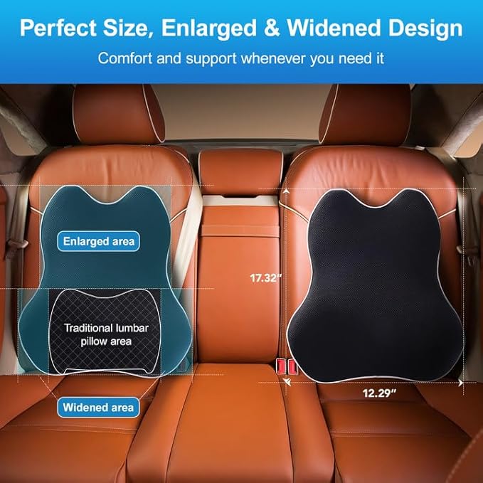 Lumbar Pillow for Car Lumbar Support for Office Chair, Memory Foam Back Cushion with 3D Mesh Cover, Car Seat Back Pillows for Back Pain Relief, Back Support Pillow for Car Truck Computer Desk