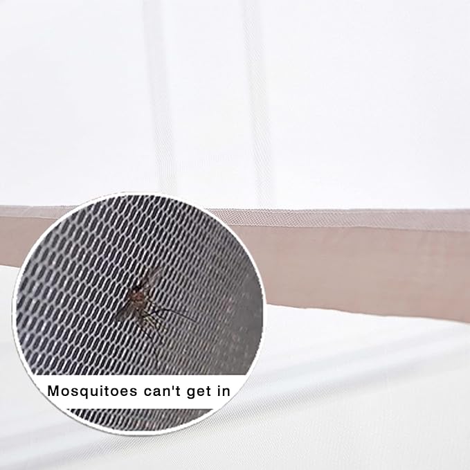 Pop Up Bed Net Tent for Bedroom with Net Bottom, Portable Double Door Travel Folding Design Bed Canopy, Foldable (Khaki-79 x71x59 inch)