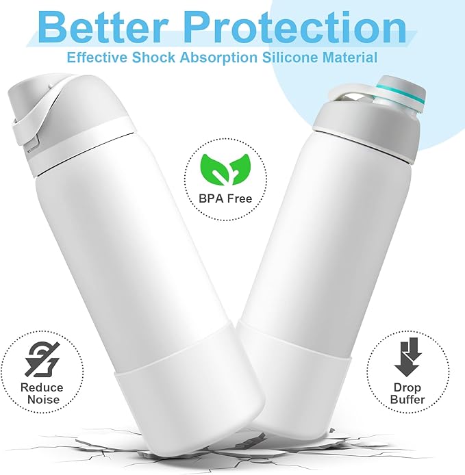 2PCS Silicone Water Bottle Boot for Owala 24oz 32oz 40oz, Anti-Slip Protective Sleeve Bottom Bumper Protector for FreeSip, Twist, and Flip Stainless Steel Water Bottles