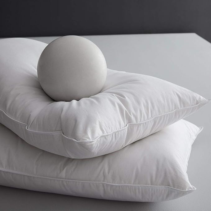 Luxury Goose Feathers Down Pillows Queen Size Set of 2, Hotel Quality Fluffy Bed Pillows, Soft Pillows for Sleeping, Organic Cotton Cover(20x28”, Pack of 2)