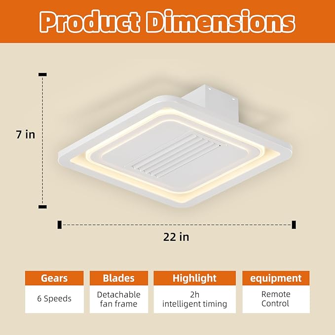 21 Inch Speed Bladeless Ceiling Fan,LED Ceiling Lights with Fan,Remote Control Enclosed Flush Mount Ceiling Fan With Timming,Low Profile Ceiling Fan With Light,3000-6000K, 6 Wind Speed