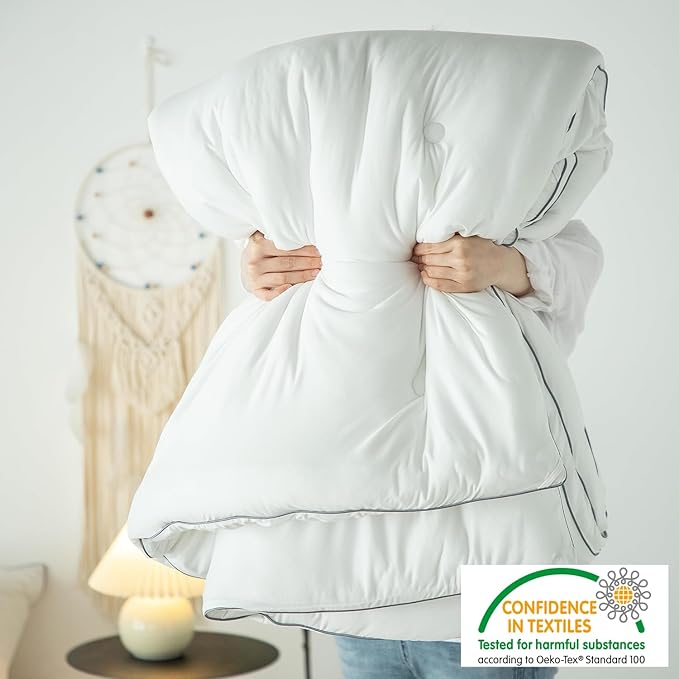 KASENTEX Super-Duper Ultra Soft Jersey Knit King Comforter Set Buttery Smooth Bed Bedding White Comforter, 3 Piece Solid Breathable - All Season King Size with 2 Pillow Case Shams, 102x90 inches