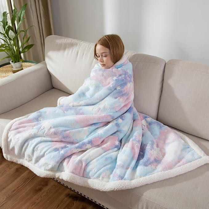 COSUSKET Glow in The Dark Blanket for Kids, Unicorn Luminous Birthday Super Soft Fuzzy Plush Sherpa Furry Fleece Colorful Throw Blanket 50"x60" Boys Girls Gifts