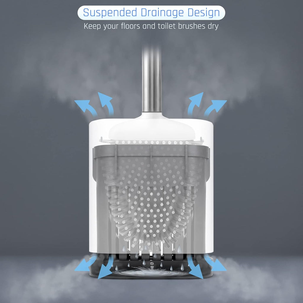 Sellemer Toilet Brush and Holder Set for Bathroom, Flexible Toilet Bowl Brush Head with Silicone Bristles, Compact Size for Storage and Organization, Ventilation Slots Base (2 Pack, Multicolor)