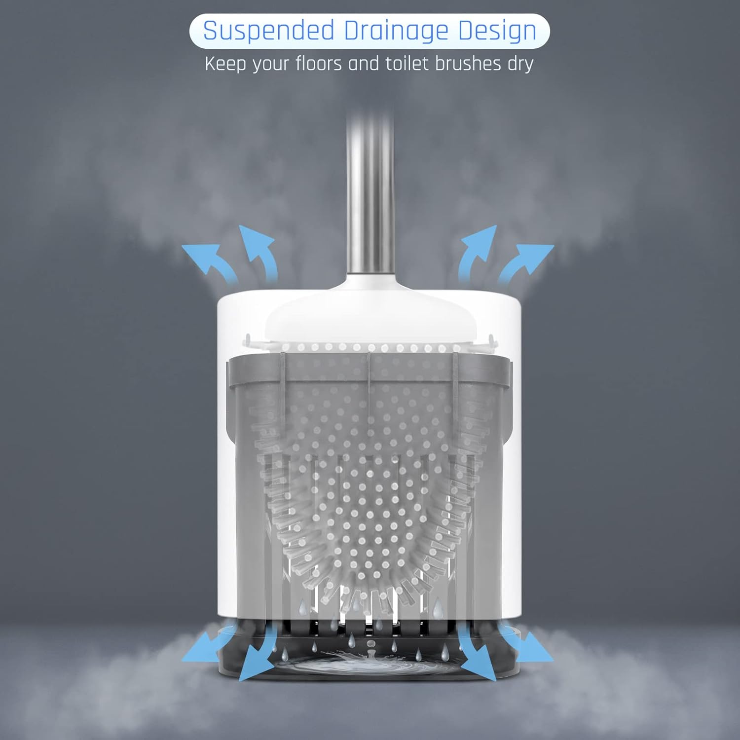 Sellemer Toilet Brush and Holder Set for Bathroom, Flexible Toilet Bowl Brush Head with Silicone Bristles, Compact Size for Storage and Organization, Ventilation Slots Base (3 Pack, Multicolor)