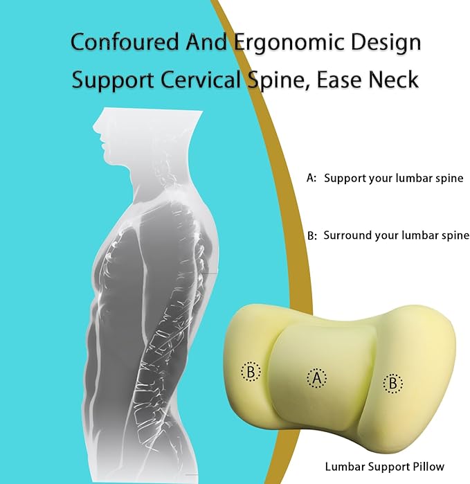Car Back Cushion Lumbar Support and Car Neck Pillow Kit, Memory Foam Ergonomic Neck Pillow Kit for Driving Fatigue Relief, Comfort and Support Your Neck and Back