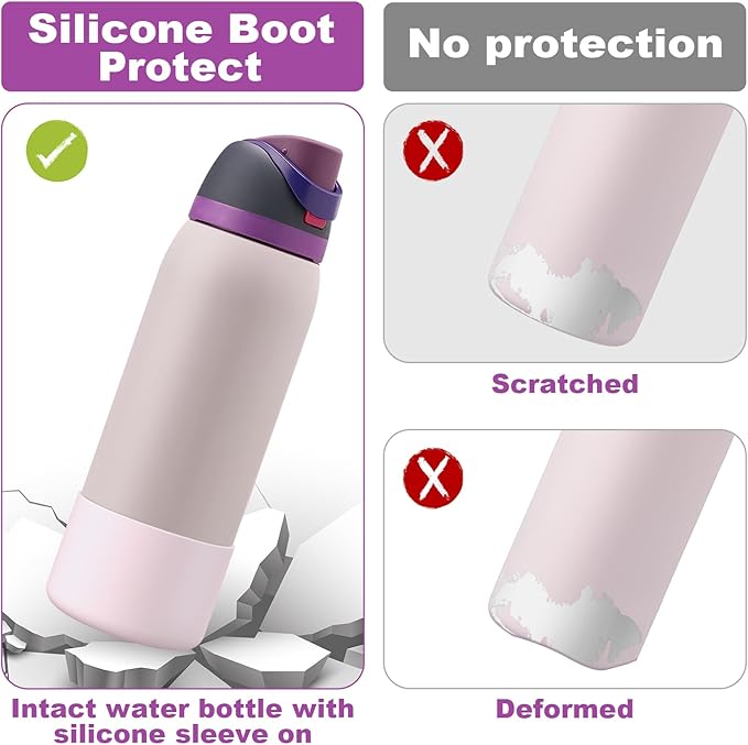 2PCS Silicone Water Bottle Boot for Owala 24oz 32oz 40oz, Anti-Slip Protective Sleeve Bottom Bumper Protector for FreeSip, Twist, and Flip Stainless Steel Water Bottles