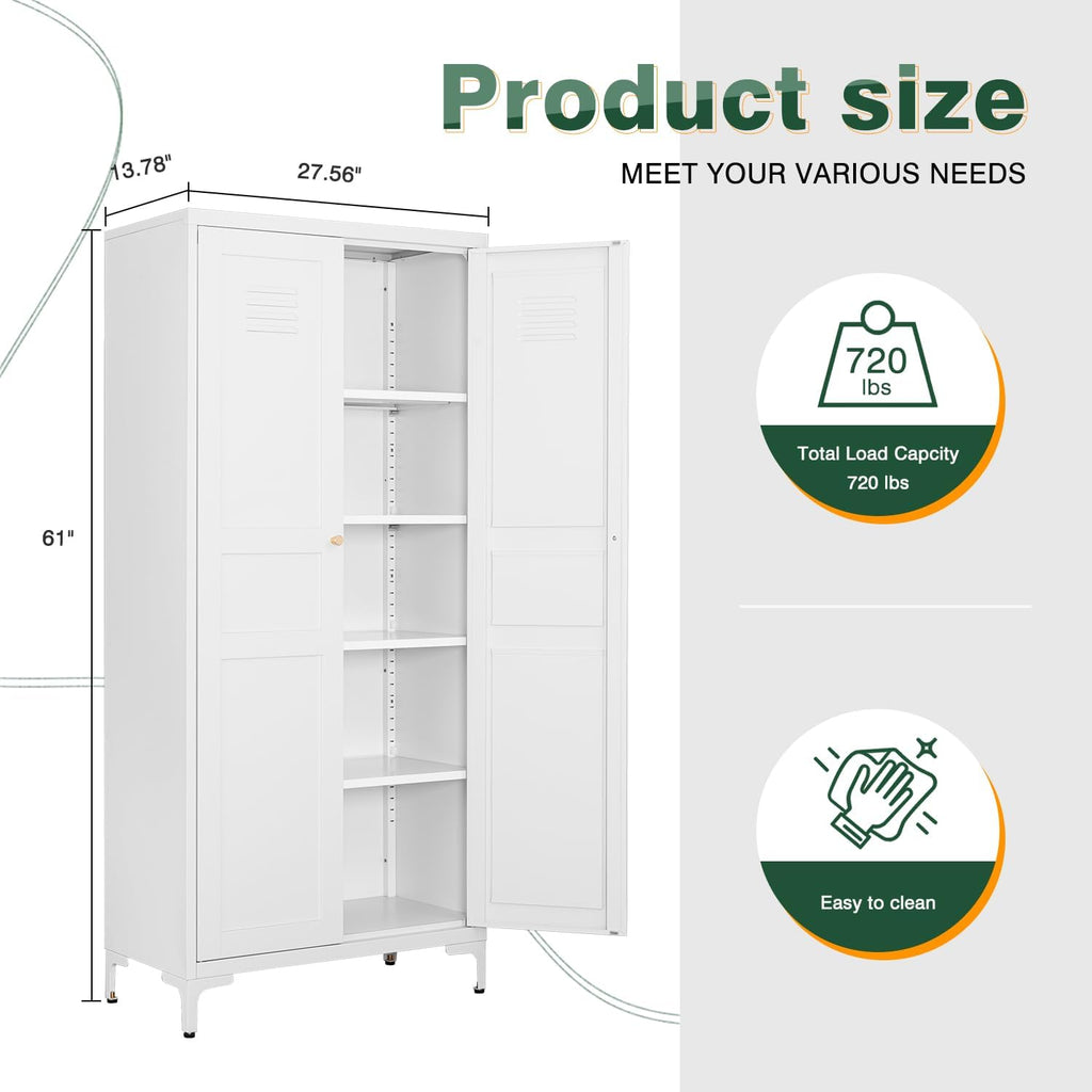 Letaya White Storage Cabinet with Feets-Metal Home Kitchen Pantry Cabinets with Doors and Adjustable Shelves,Organization Locker for Cupboard/Bedroom/Dining/Living/Bathroom/Office/Garage Room (White)