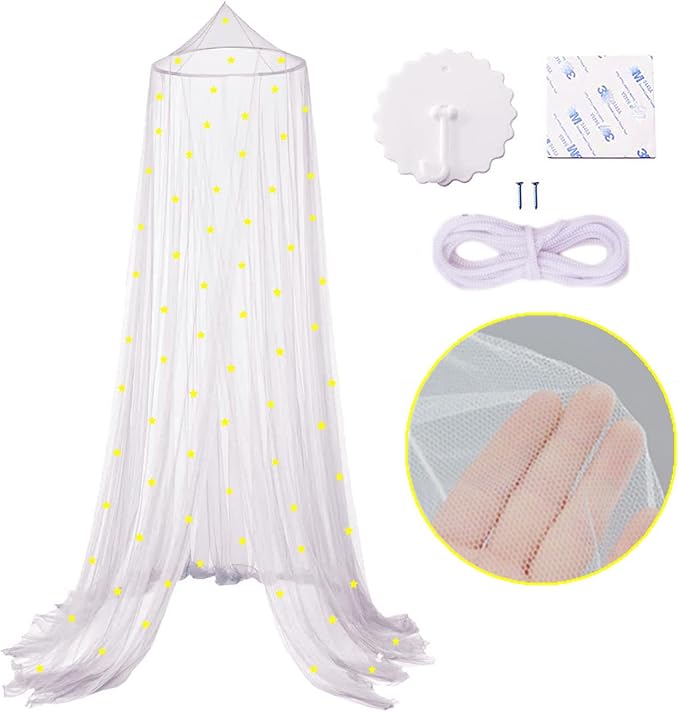 Eimilaly Stars Bed Canopy Glow in The Dark, Bed Canopy for Girls Mosquito Net, Princess Canopy for Girls Bed Room Decor, Green