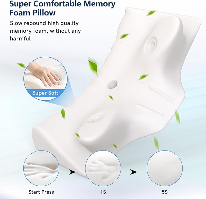 Cervical Neck Pillow for Pain Relief, Adjustable Ergonomic Memory Foam Pillow for Neck and Shoulder Pain, Orthopedic Contour Support Pillows for Side Back & Stomach Sleepers, White-1